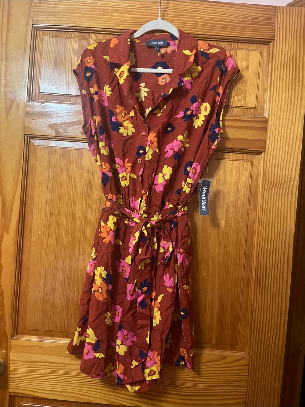 ModCloth Rust Floral Tie-Waist Mini jumper